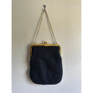 vintage Corde Bead black beaded frame purse
